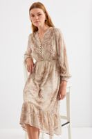 Bigdart 2137 Patterned Chiffon Dress - Light Beige