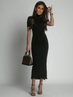 Black pencil turtleneck midi dress