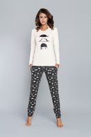 Dima long sleeve pajamas, long trousers - ecru/dark melange print