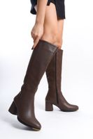 Capone Outfitters Oval Toe Side Zipper Coffee Heeled Women's Boots