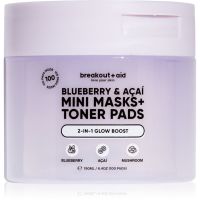 breakout + aid Mini Masks+Toner Pads Bluberry & Acai tonisierende Pads für hydratisierte und strahlende Haut 100 ml