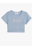 Koton Crop T-Shirt Sequin Detailed Crew Neck