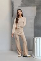 Trendyol Beige Soft Long Sleeve Crew Neck Blouse and Trousers Flexible Knitted Top-Bottom Set