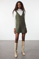 Trendyol Khaki V Neck Vest Suede Mini Knitted Dress