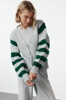 Trendyol Gray Soft Textured Striped Color Block Knitwear Cardigan