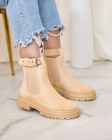 Resti Beżowe damskie botki z ozdobnym paskiem Loffdo