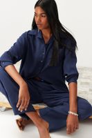 Trendyol Navy Blue Modal Blend Woven Shirt-Pants Set