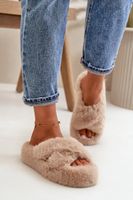 Futrzane women's slippers on a thick sole beige Lavitera