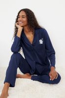 Trendyol Navy Blue 100% Cotton Penguin Printed Knitted Pajama Set