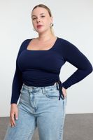 Trendyol Curve Navy Blue Sandy Knitted Plus Size Blouse