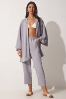 Happiness İstanbul Women's Gray Kimono Trousers Set