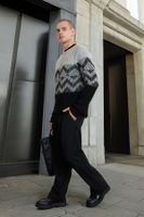 Trendyol Black Regular Crew Neck Ethnic Knitwear Sweater