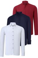 TRIPLE SET G721 DEWBERRY MEN'S SHIRT-NAVY-WHITE-BURGUNDY