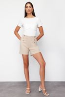 Trendyol Mink Gold Button Detailed High Waist Interlock Smart Shorts & Bermuda