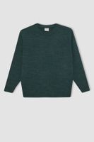 DEFACTO Boy's Khaki Crew Neck Basic Plain Knitwear Sweater