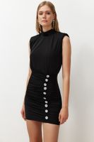 Trendyol Black Body-Sit Shiny Stone Knitted Short Elegant Evening Dress
