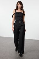 Trendyol Black Belt Detailed Wide Leg Wide Leg Fabric Trousers