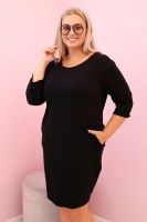 Kesi Włoski Plus Size women's dress with cotton in a simple cut and 3/4 sleeve black