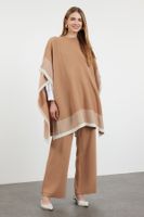 Trendyol Stone Color Blocked Knitwear Poncho Trousers Bottom-Top Set