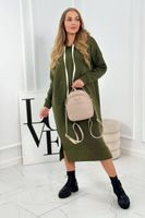 Long dress with a hood in khaki color