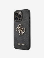 Guess PU 4G Metal Logo Zadní Kryt pro iPhone 14 Pro Grey Etui za telefon ljubičasta