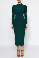 Trendyol Emerald Green High Neck Fitted/Sleeping Maxi Stretch Knit Dress