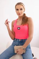 Striped blouse with a metal plate pink neon