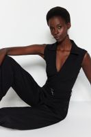 Trendyol Black Belted Shirt Collar Maxi Woven Jumpsuit