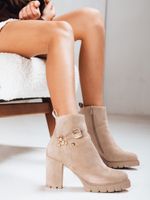 Bézs színű, magas sarkú bokacsizma