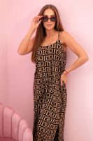 Kesi Włoski Women's dress with straps with a geometric pattern camel