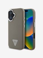 Guess PU Grained Triangle Logo Zadní Kryt pro iPhone 16 Brown Etui za telefon ljubičasta