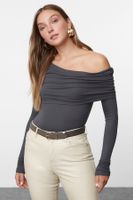 Trendyol Anthracite Asymmetric Collar Fitted/Fits Body Flexible Knitted Blouse