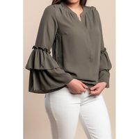 Plus Size Bluza S Volanima, Maslinasta