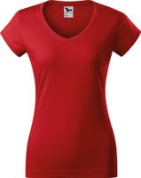 MALFINI® Dámské vypasované bavlněné slim-fit tričko do véčka Barva: Červená, Velikost: L