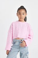 DEFACTO Girl Crop Crew Neck Hair Knitted Sweater