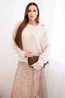 Kesi Włoski Komplet damski z wełnianym swetrem i wiskozową sukienką beżowy