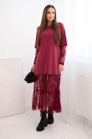 Kesi Włoski Women's dress with tulle bottom and sleeves burgundy