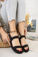 Fox Shoes Black Rope Drawstring Straw Women Sandals