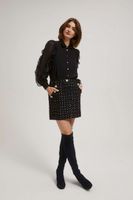 Marisse Tweed-Style Skirt With Decorative Buttons, Black