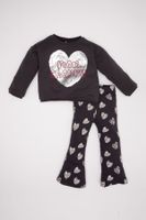 DEFACTO Baby Girl 2-Piece Set Heart Patterned Crew Neck Sweatshirt Top Elastic Waist Heart Patterned Leggings Bottom