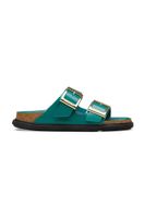 Birkenstock papuci cu toc plat pentru femei, din piele Arizona Droplet Buckle
