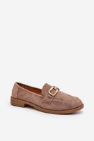 Women's suede loafers with flat heels, dark beige Misal