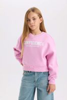 DEFACTO Girl's V-Neck Printed Soft Fluffy Thick Fabric Sweatshirt