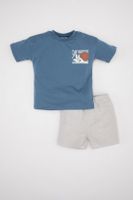 DEFACTO Baby Boy 2-Piece Set Printed Short Sleeve T-Shirt Top Elastic Waist Shorts Bottom