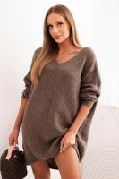 Kesi Włoski Plus Size women's dress wool V-neck fango