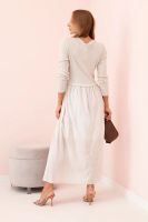 Kesi Włoski Sukienka damska z bawełną z długim rękawem i dekoltem V beżowa