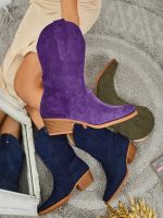 Fioletowe damskie kowbojskie buty zamszowe