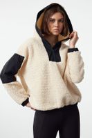 Trendyol Stone Color Block Zipper Detailed Plush Knitted Sports Sweatshirt