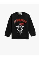 Koton Hooded Sweatshirt Raised Crew Neck Printed