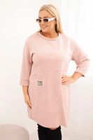 Kesi Włoski Sukienka damska Plus Size masełko z kieszenią i rękawem 3/4 pudrowy róż